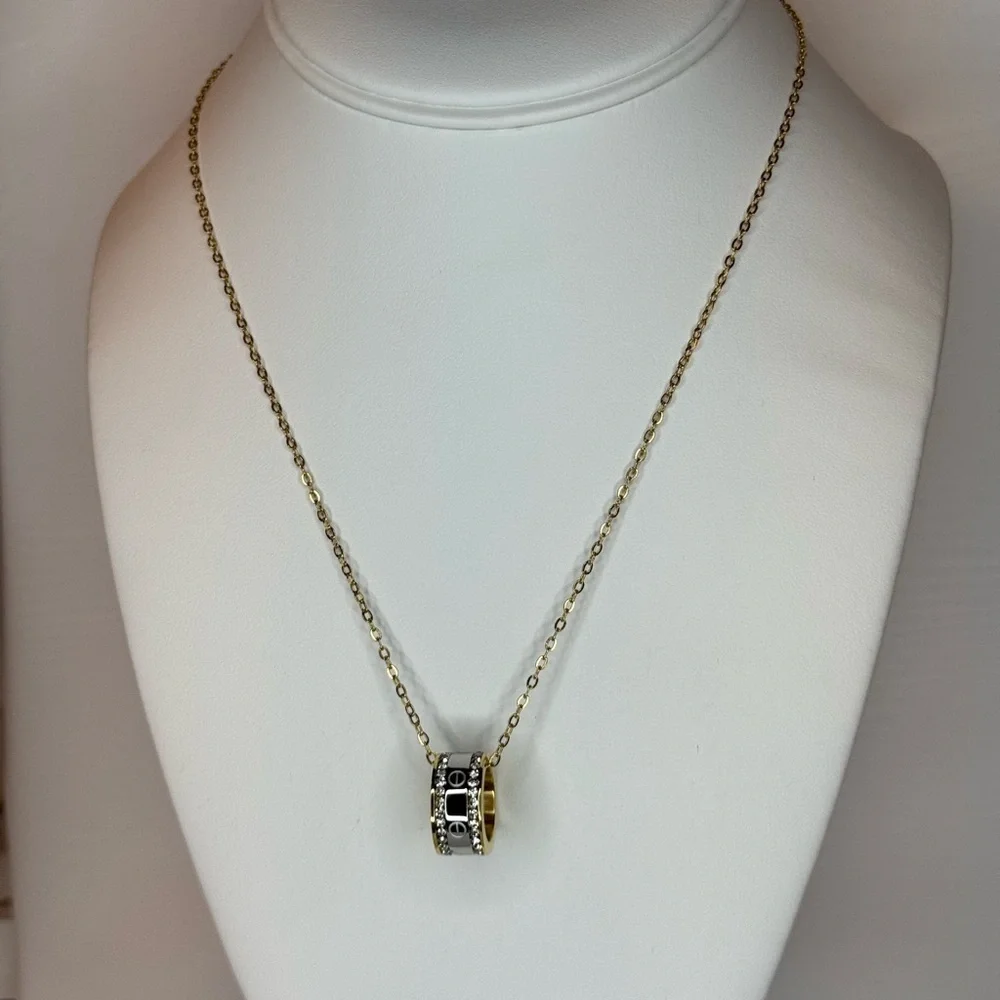 Elegant Gold and Silver Love Pendant Necklace